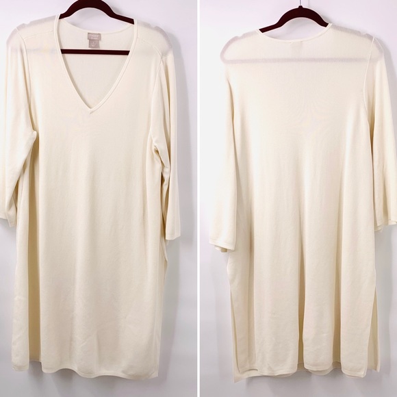 Chico's Tops - Chico’s Travelers Ivory V Neck Longline Tunic Top